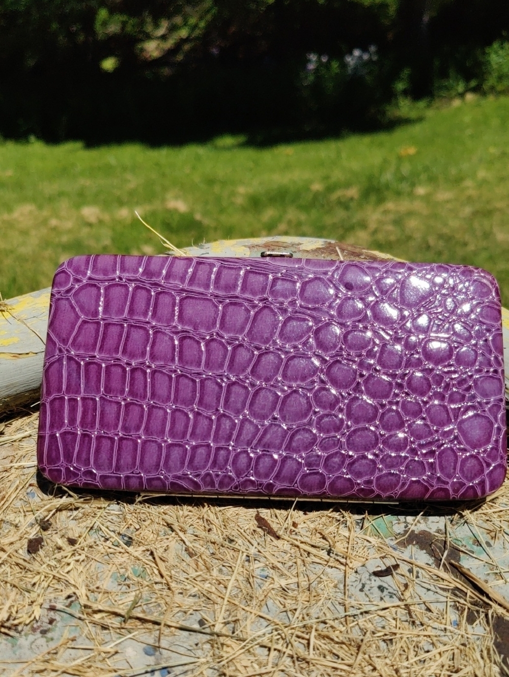 Purple Croc-Embossed Women's Wallet Clutch